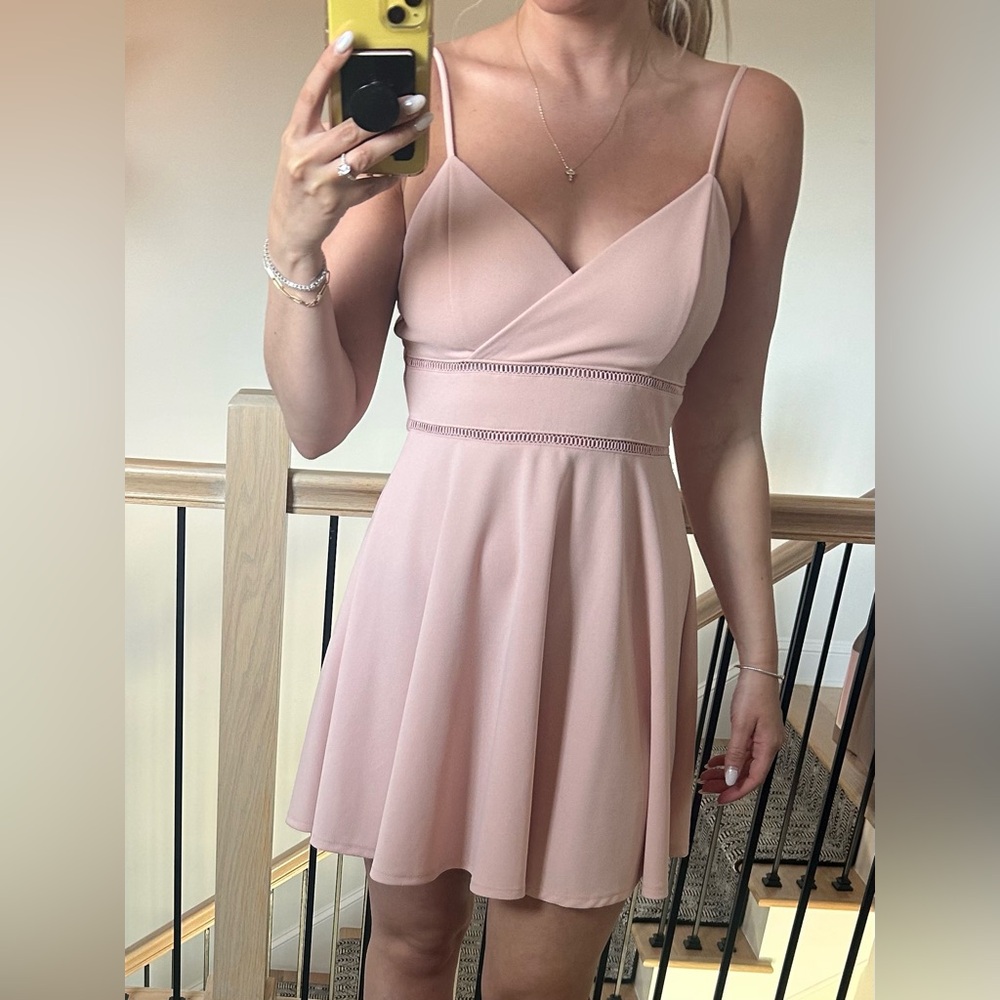 ALTAR’D STATE Dusty Pink Spaghetti-Strap Wrap-Front Mini Dress